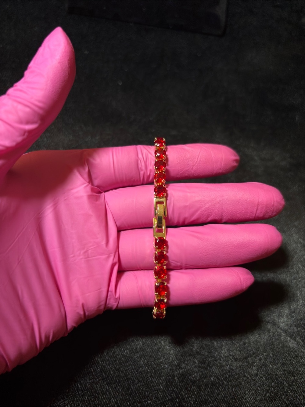 4.8mm Yellow Gold Red Tennis CZ Bracelet 8 in. - Picture 10 of 11